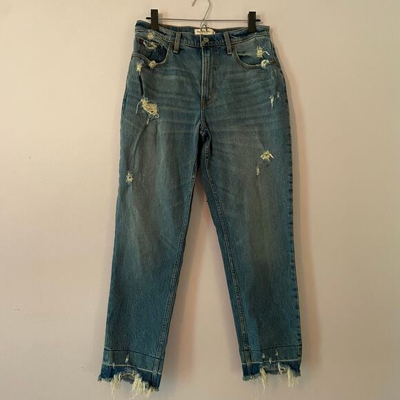 Abercrombie & Fitch Women 10 / 30 Long High Rise Mom Jean Distressed Medium Wash - Picture 1 of 13